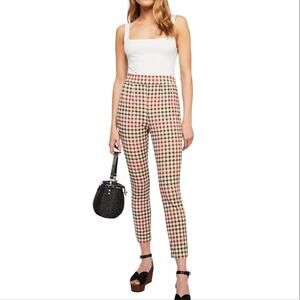 Free People Gingham Plaid Retro Preppy Twee‎ Skinny High Waisted Pants 28